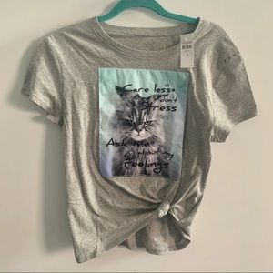 Justice Grey Knotted Cute Cat T-Shirt Size 14 NWT!